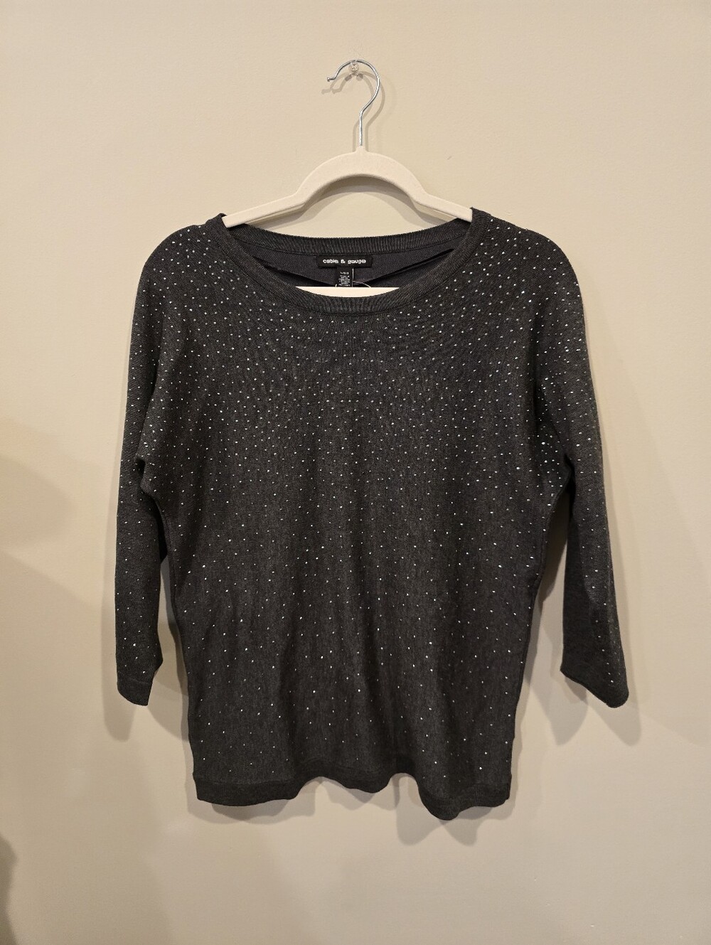 Cable & Gauge Charcoal Crewneck Sweater with Silver Studs